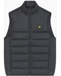 Lyle & Scott - Lyle & Scott Branded Logo Gunmetal Wadded Gilet Jacket - Lyst