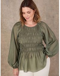 Live Unlimited London - Khaki Shirred Long Sleeve Top - Lyst