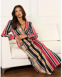 Gini London - Multi Stripe Satin Wrap Midaxi Dress - Lyst