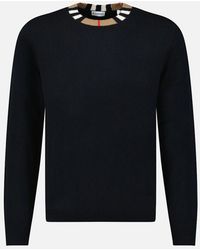 Burberry - 'Noland' Knitted Wool/ Cashmere Jumper Check Neck - Lyst