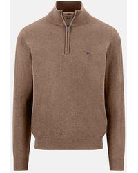Fynch-Hatton - Fine Knit Cotton 1/4 Zip Sweater Affogato - Lyst