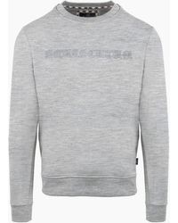 Aquascutum - Embroidered Crew Neck Ribbed Collar Long Sleeve Sweatshirt - Lyst