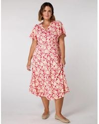 Live Unlimited London - Raspberry Floral Flutter Sleeve Wrap Dress - Lyst
