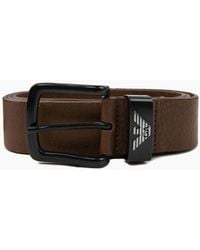 Emporio Armani - Eagle Tonque Logo Belt Dark Tan - Lyst