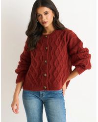 Gini London - Rust Cable Knit Cardigan - Lyst
