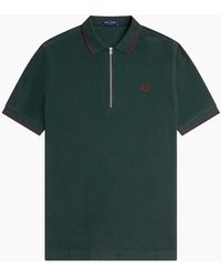 Fred Perry - Crepe Pique Zip Neck Polo Shirt - Lyst