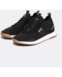 BOSS - Boss Titanium_Runn Structured-Knit Sock Trainers With Branding Nos - Lyst
