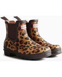 HUNTER - Original Chelsea Leopard Print Boot Rubber Leopard Print/Chocolate Wellington Boots - Lyst