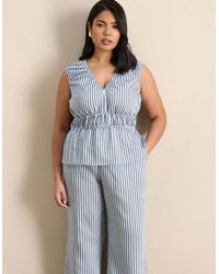 Live Unlimited London - And Chocolate Stripe V Neck Elasticated Peplum Top - Lyst