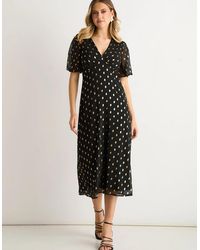 Gini London - V Neck Foil Midi Skater Dress - Lyst