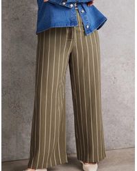 Live Unlimited London - Petite Khaki Striped Wide Leg Belted Trouser - Lyst