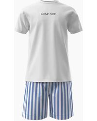 Calvin Klein - T-Shirt & Poplin Stripe Shorts Pyjama Set - Lyst