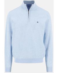 Fynch-Hatton - Fine Knit Cotton 1/4 Zip Sweater New Breeze - Lyst