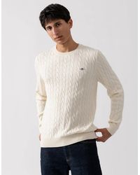 GANT - Cotton Cable Knit Crew Neck Jumper - Lyst