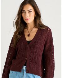 Gini London - Chocolate Pointelle Knit Button-Front Cardigan - Lyst