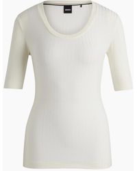 BOSS - Scoop Neck Three-Quarter Sleeve T-Shirt - Lyst