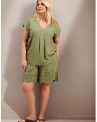 Live Unlimited London - Linen Blend Broderie Shorts - Lyst