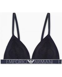 Emporio Armani - Logoband Lace Padded Triangle Bra, Marine - Lyst