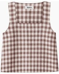 Ro&zo - Gingham Linen Blend Square Neck Top - Lyst