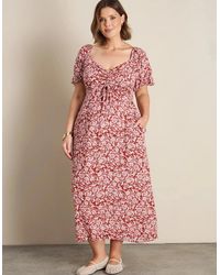 Live Unlimited London - Rust Floral Print Crinkle Puff Sleeve Midaxi Dress - Lyst