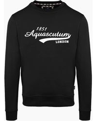 Aquascutum - Printed Logo Crew Neck Ribbed Collar Long Sleeve Sweatshirt - Lyst