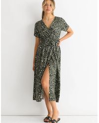 Gini London - Short Sleeve Animal Print Wrap Front Midi Dress - Lyst