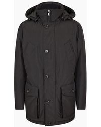 BOSS - Hooded Neck Solid Patterned Parka Jacket With Flap Pocket - Lyst
