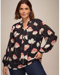Live Unlimited London - Floral Print Tie Neck Blouse - Lyst