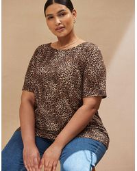 Live Unlimited London - Leopard Print Slash Neck Jersey T-Shirt - Lyst