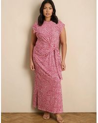 Live Unlimited London - Abstract Short Sleeve Tie Side Jersey Midaxi Dress - Lyst