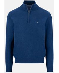 Fynch-Hatton - Fine Knit Cotton 1/4 Zip Sweater Midnight - Lyst