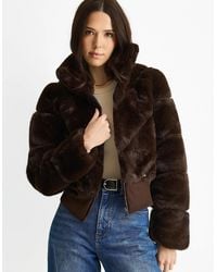 Gini London - Chocolate Faux Fur Zip Front Short Jacket - Lyst