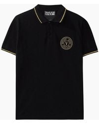 Versace - Cotton Embroidered V-Emblem Logo/ Polo Shirt - Lyst