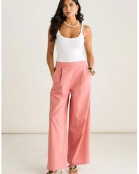 Gini London - Coral Cotton And Linen Blend Wide Leg Trouser - Lyst