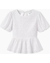 Ro&zo - Broderie Anglaise Cotton Gathered-Sleeve Top - Lyst