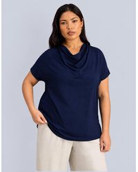 Live Unlimited London - Jersey Cowl Neck Short Sleeve Top - Lyst