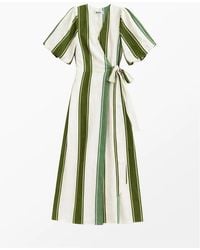Ro&zo - Petite Stripe Linen Blend Wrap Dress - Lyst