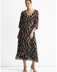 Gini London - Chocolate Viscose Clipped Balloon Sleeve Maxi Dress - Lyst