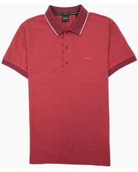 BOSS - Paule 4 Slim Fit Branded Placket Polo Burgundy 654 - Lyst