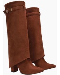 XY London - Ladies Aaliyah Folded Collar Zipped Knee-High Boots - Lyst
