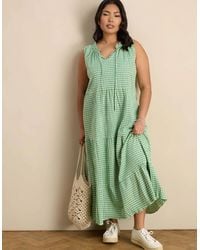 Live Unlimited London - Gingham Cotton Maxi Tiered Sleeveless Dress - Lyst
