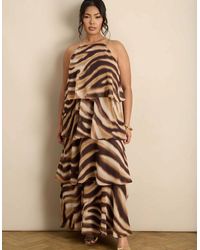 Live Unlimited London - Abstract Print Halter Tiered Maxi Dress - Lyst
