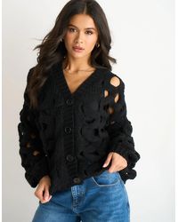 Gini London - Hollow Chunky Knit Cardigan - Lyst