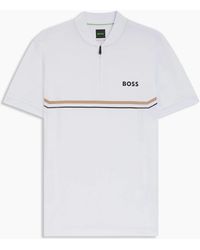 BOSS - Wordmark Graphic Zip Neck Band Collar Slim Fit Polo T-Shirt - Lyst