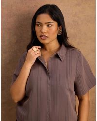 Live Unlimited London - Stripe Short Sleeve Shirt With Modal - Lyst