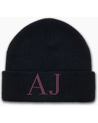 Armani Jeans - Aj Front Logo Wool Beanie Nero - Lyst