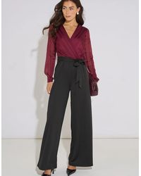 Gini London - Mulberry Chiffon Stripe Wrap Top Belted Stretch Jumpsuit - Lyst