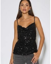 Gini London - Sequin Cowl Strappy Cami Top - Lyst