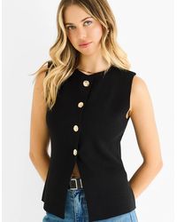 Gini London - Button Front Compact Knit Waistcoat - Lyst