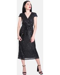 Gini London - Sequin Belted Midi Wrap Dress - Lyst